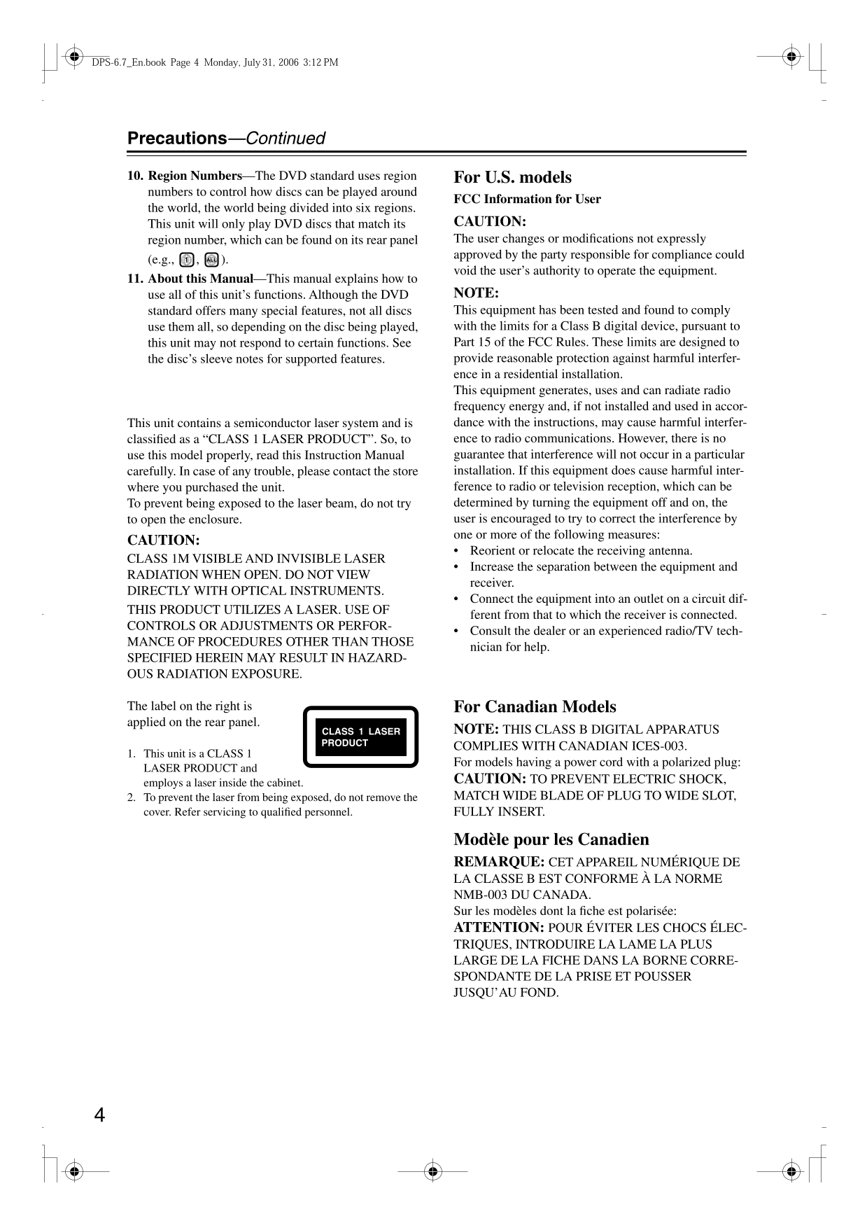 Integra DPS-6.7 CD/ DVD Player Owner's/ User Manual (Pages: 64)