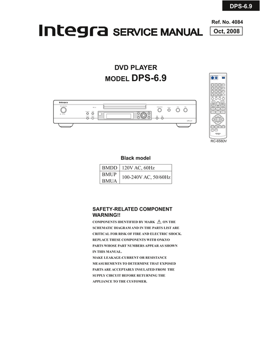 Integra DPS-6.9 DVD Player Service Manual (Pages: 65)