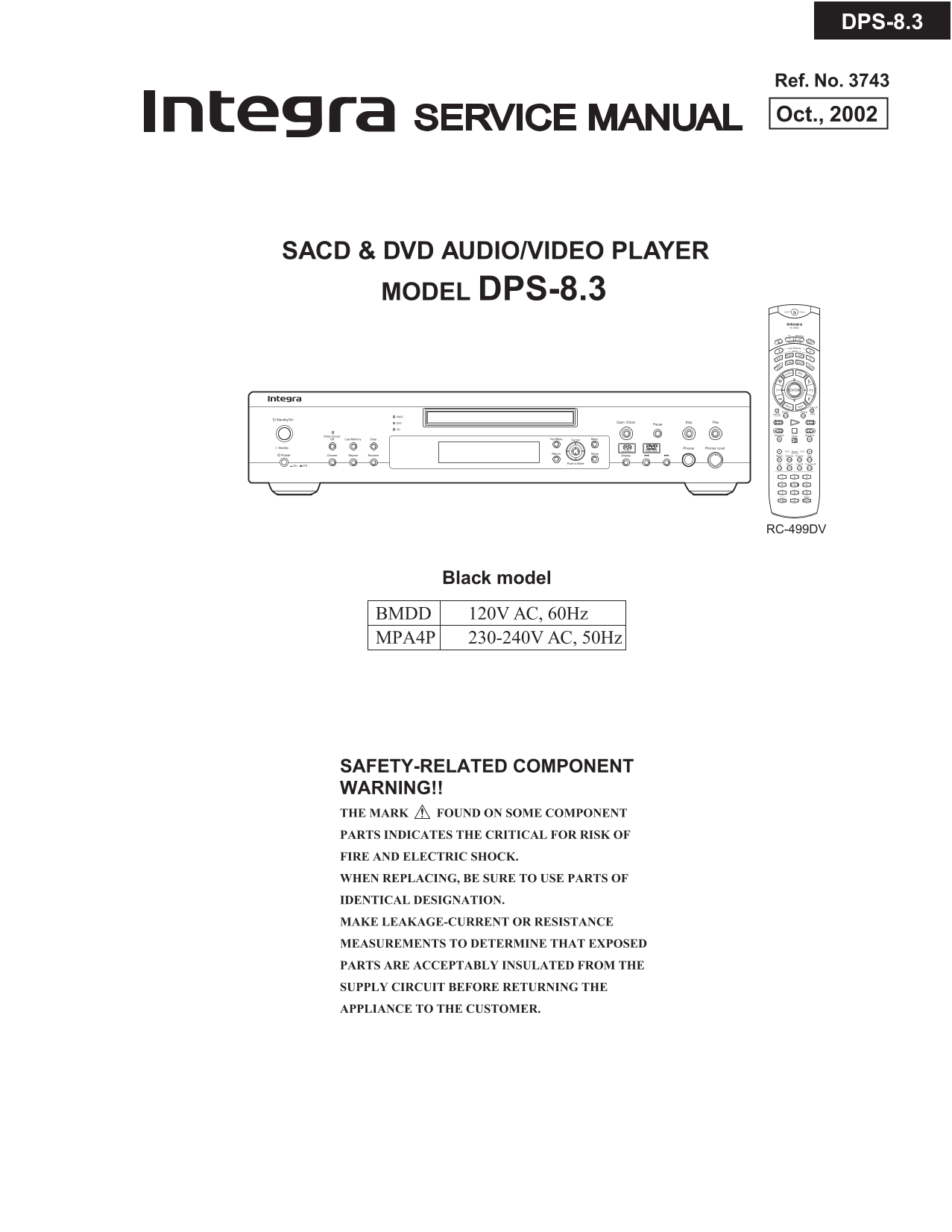 Integra DPS-8.3 DVD Player Service Manual (Pages: 99)