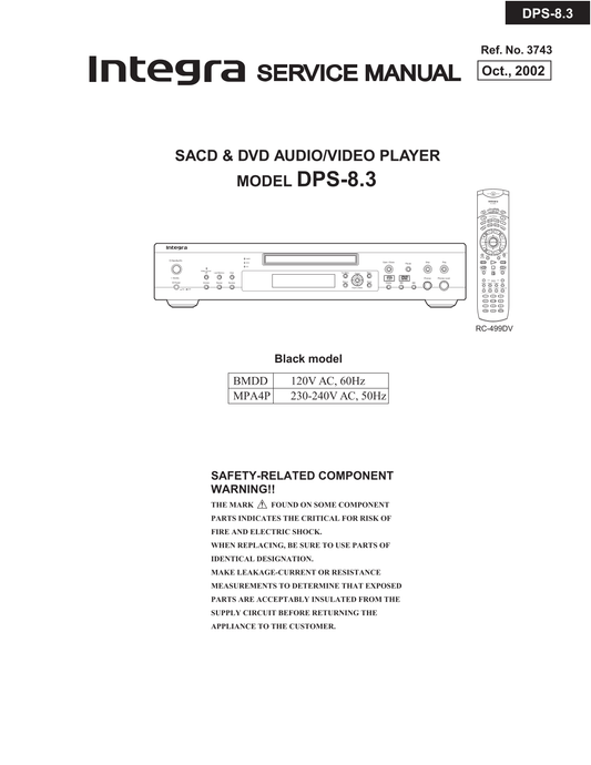 Integra DPS-8.3 DVD Player Service Manual (Pages: 99)