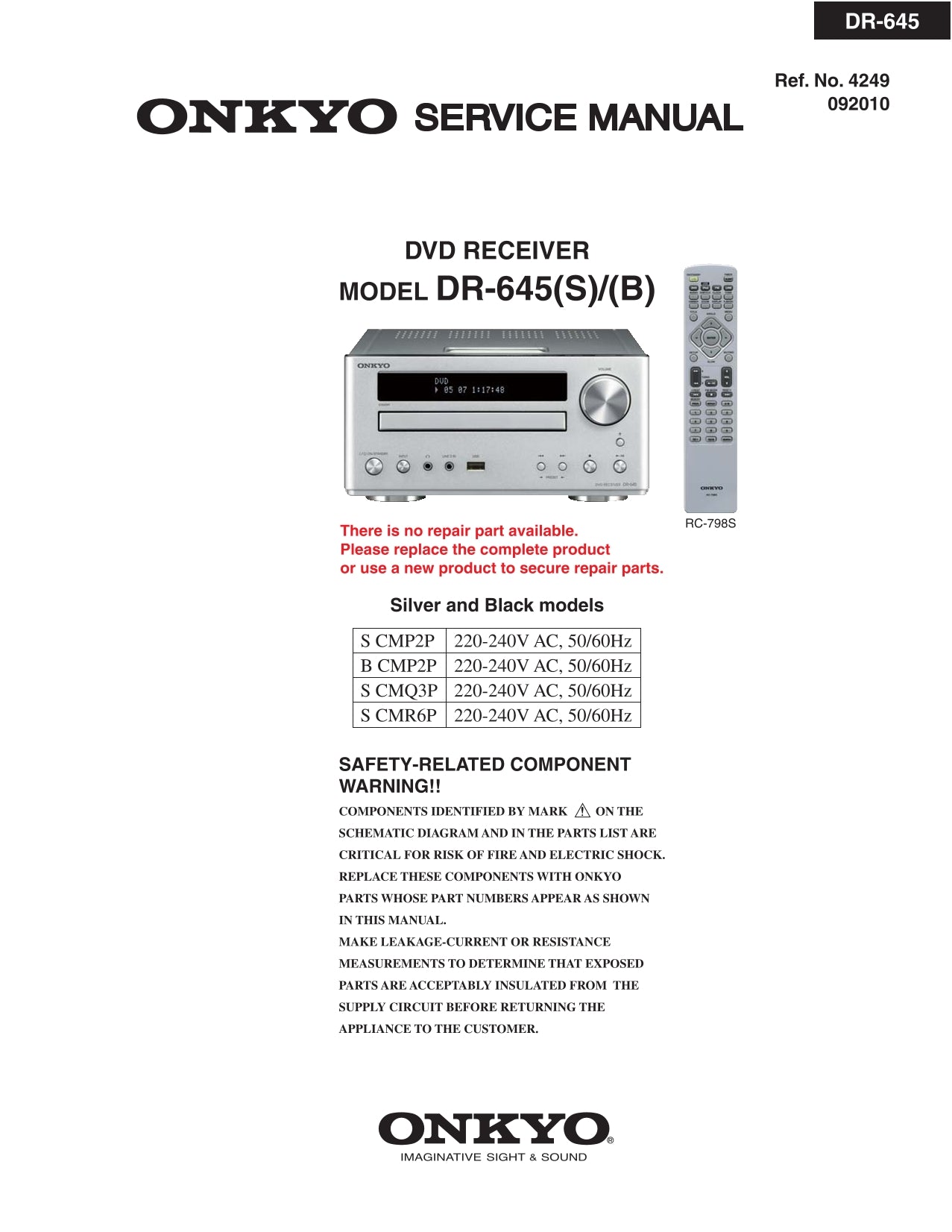Onkyo DR-645 DVD Player/ Receiver Service Manual (Pages: 28)