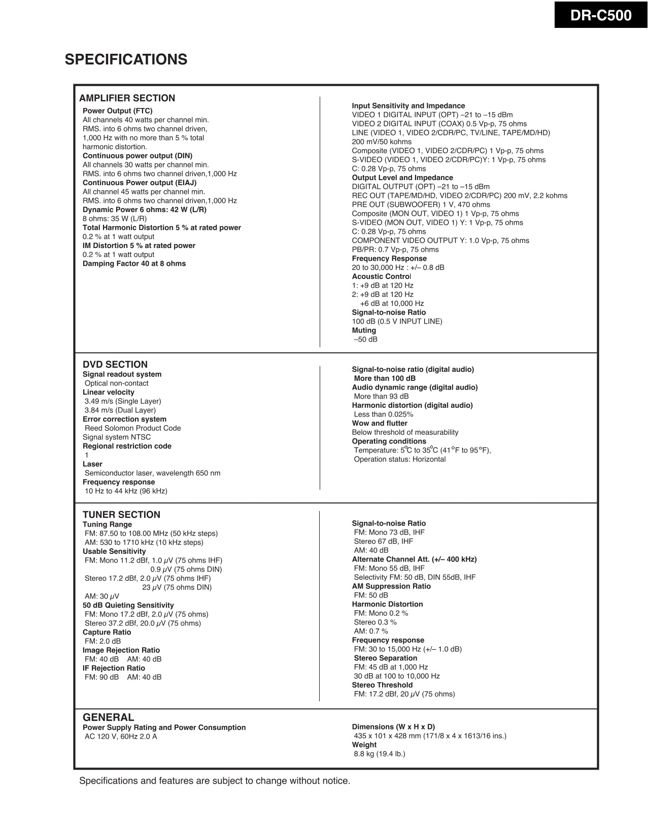 Onkyo DR-C500 DVD Player/ Receiver Service Manual (Pages: 56)
