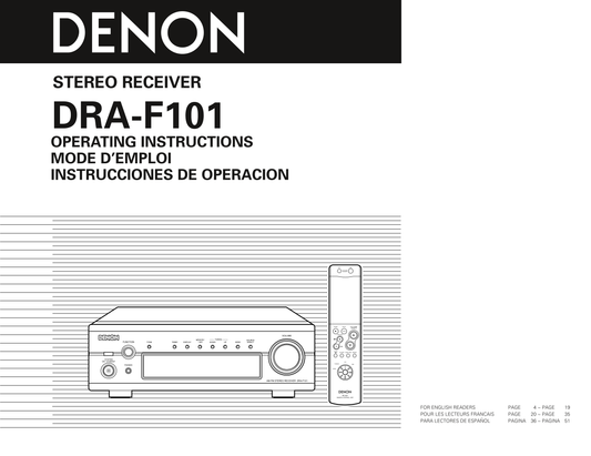 Denon DRA-F101 Stereo Receiver Owner/ User Manual (Pages: 37)