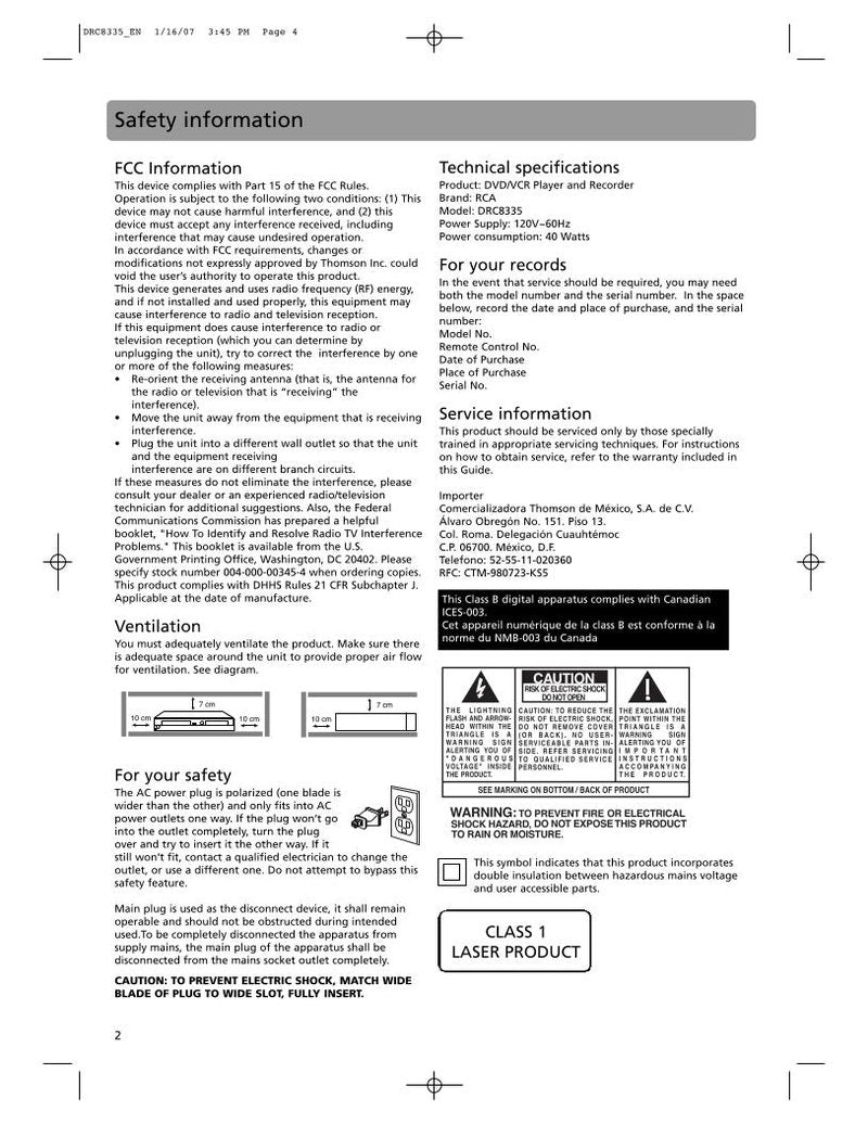 RCA DRC8335 Home Theater System Operating Manual