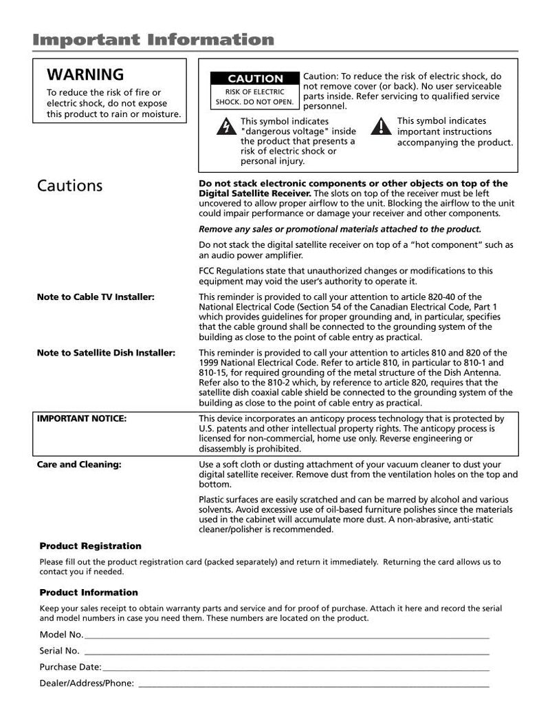 RCA DRD450 RG RGA DRD451 RA Satellite Receiver Operating Manual