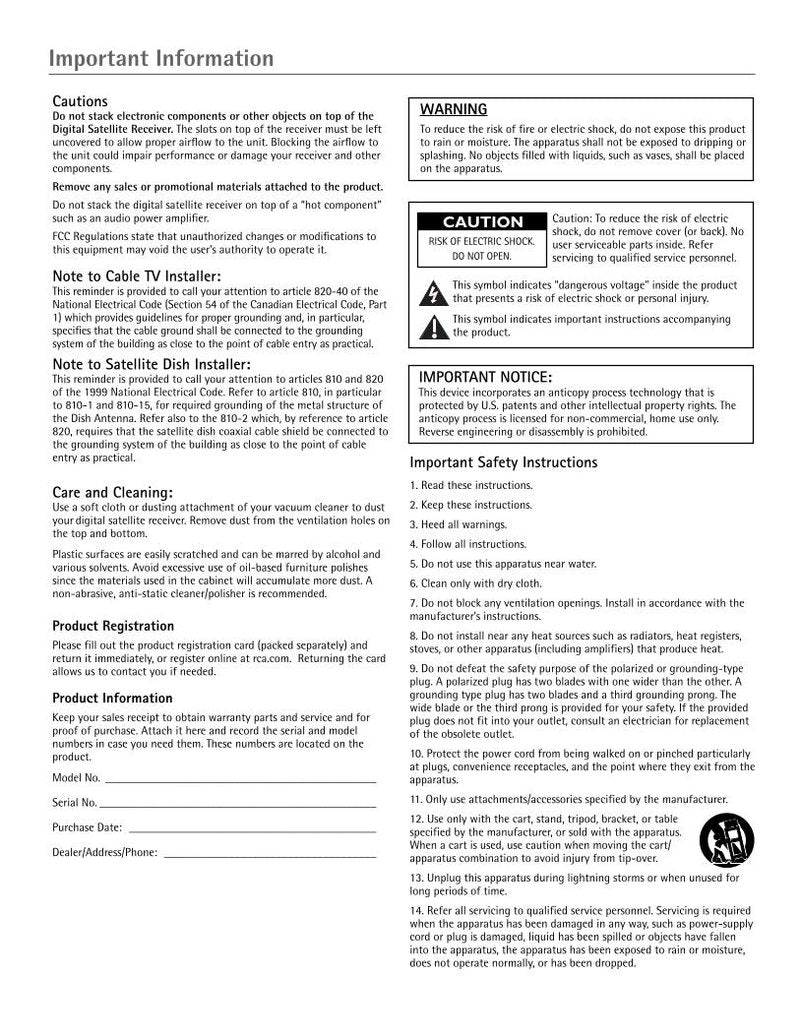 RCA DRD455RH DSM735RH OM TV Operating Manual