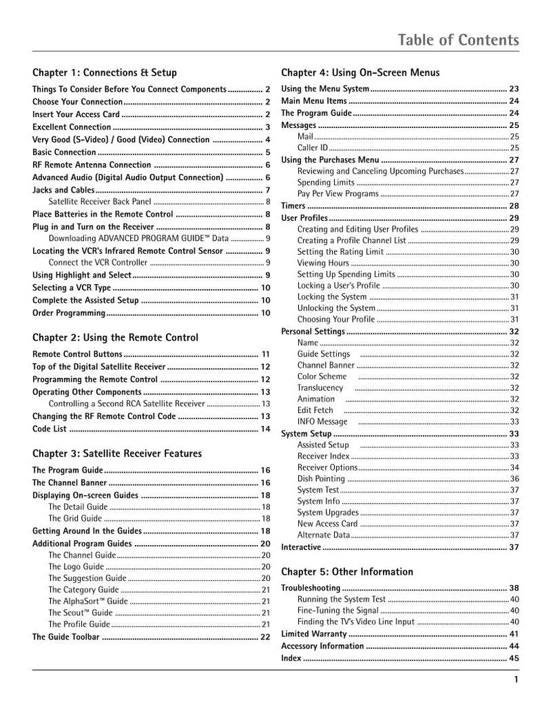 RCA DRD486RH Satellite Receiver Operating Manual