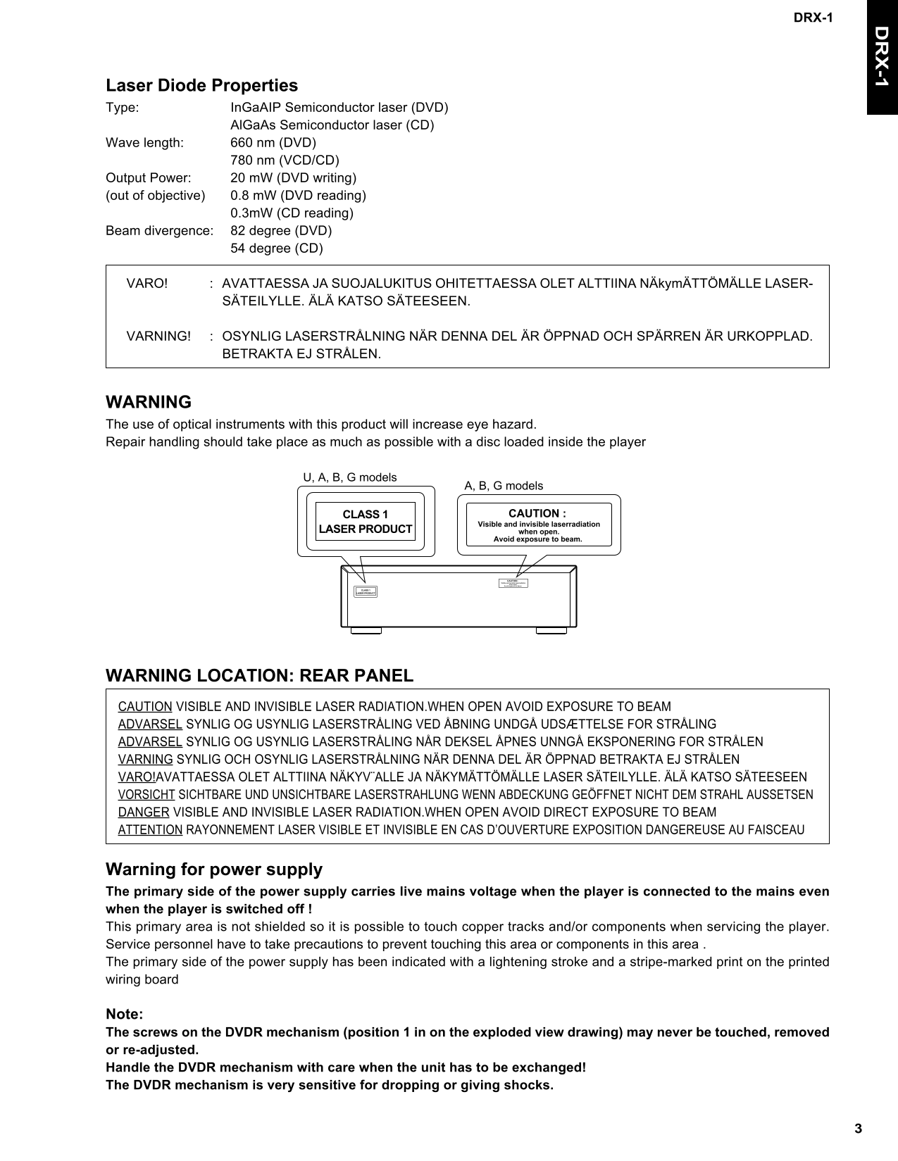 Yamaha DRX-1 DVD Recorder Service Manual (Pages: 192)