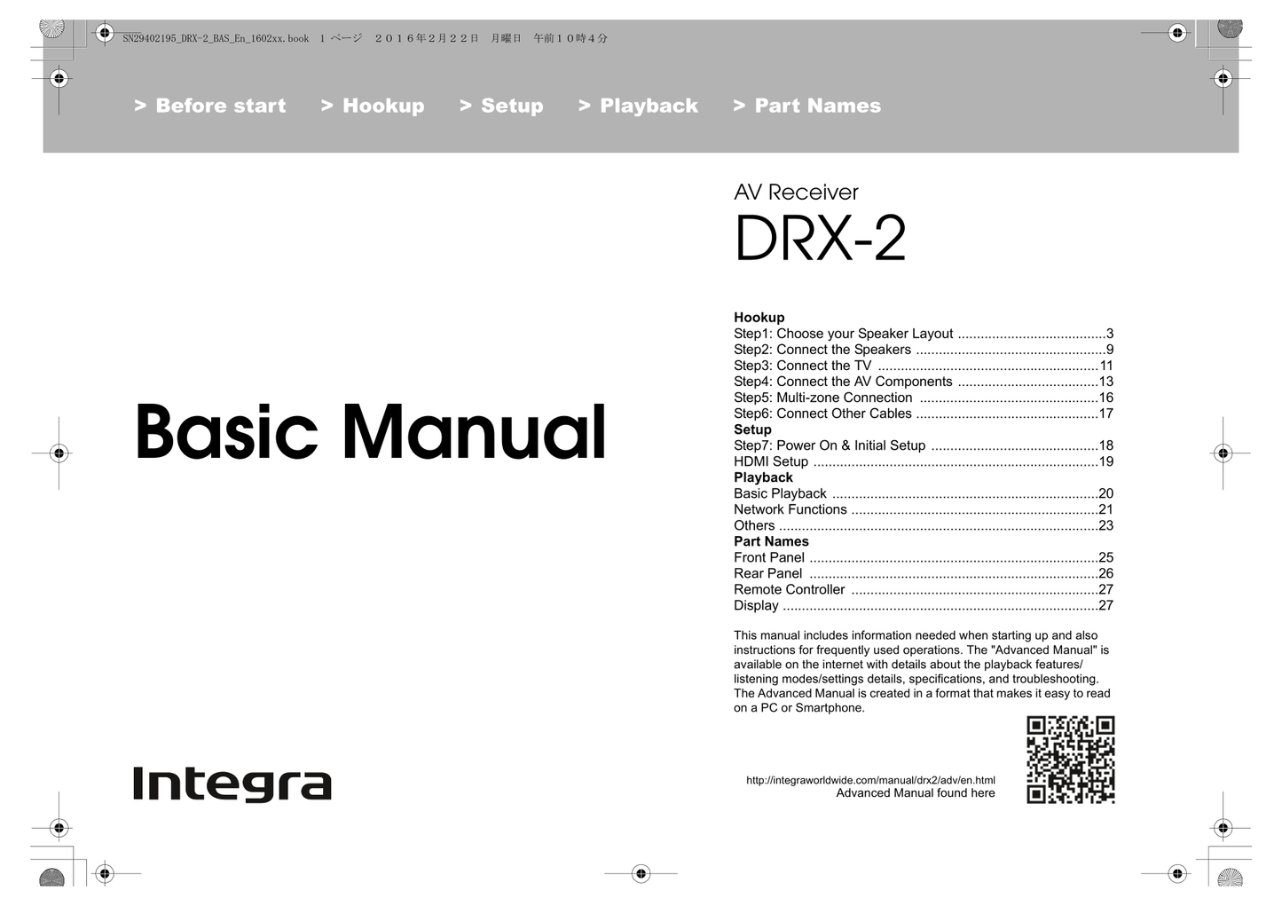 Integra DRX-2 AV Receiver Owner's/ User Manual (Pages: 32)