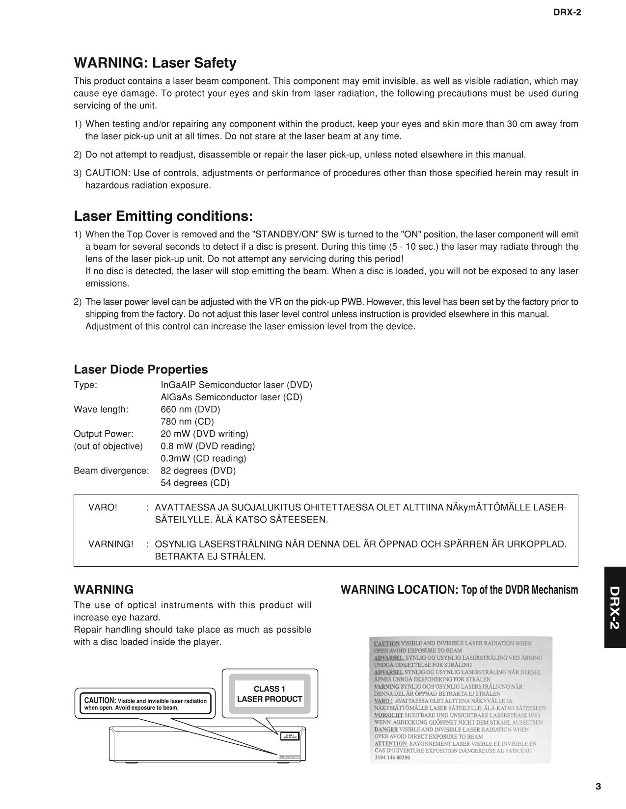 Yamaha DRX-2 DVD Recorder Service Manual (Pages: 190)