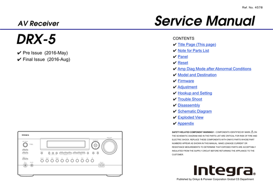 Integra DRX-5 AV Receiver Service Manual (Pages: 110)