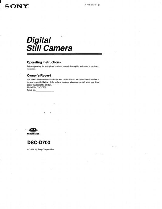 Sony DSCD700 Consumer Electronics Operating Manual