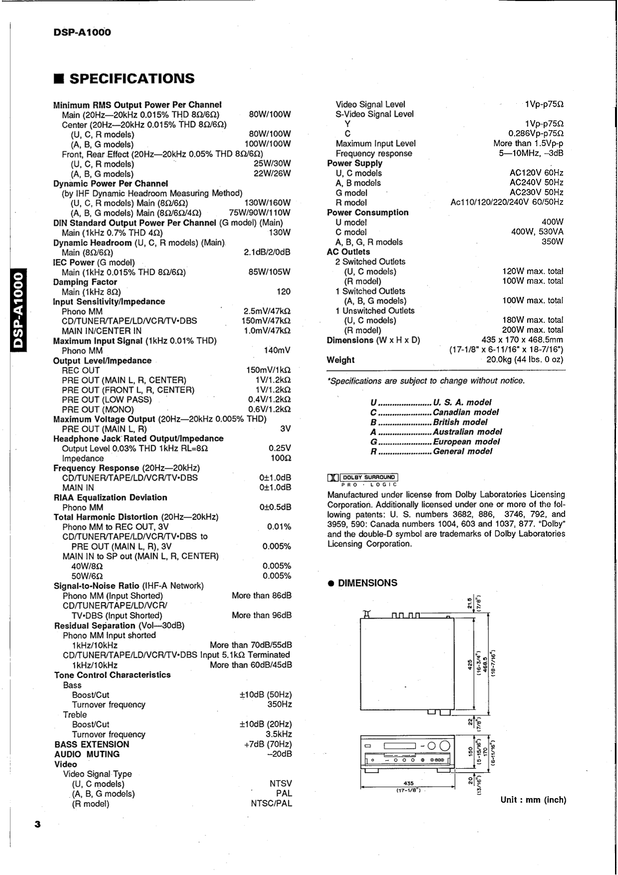 Yamaha DSP-A1000 Amplifier Service Manual (Pages: 51)