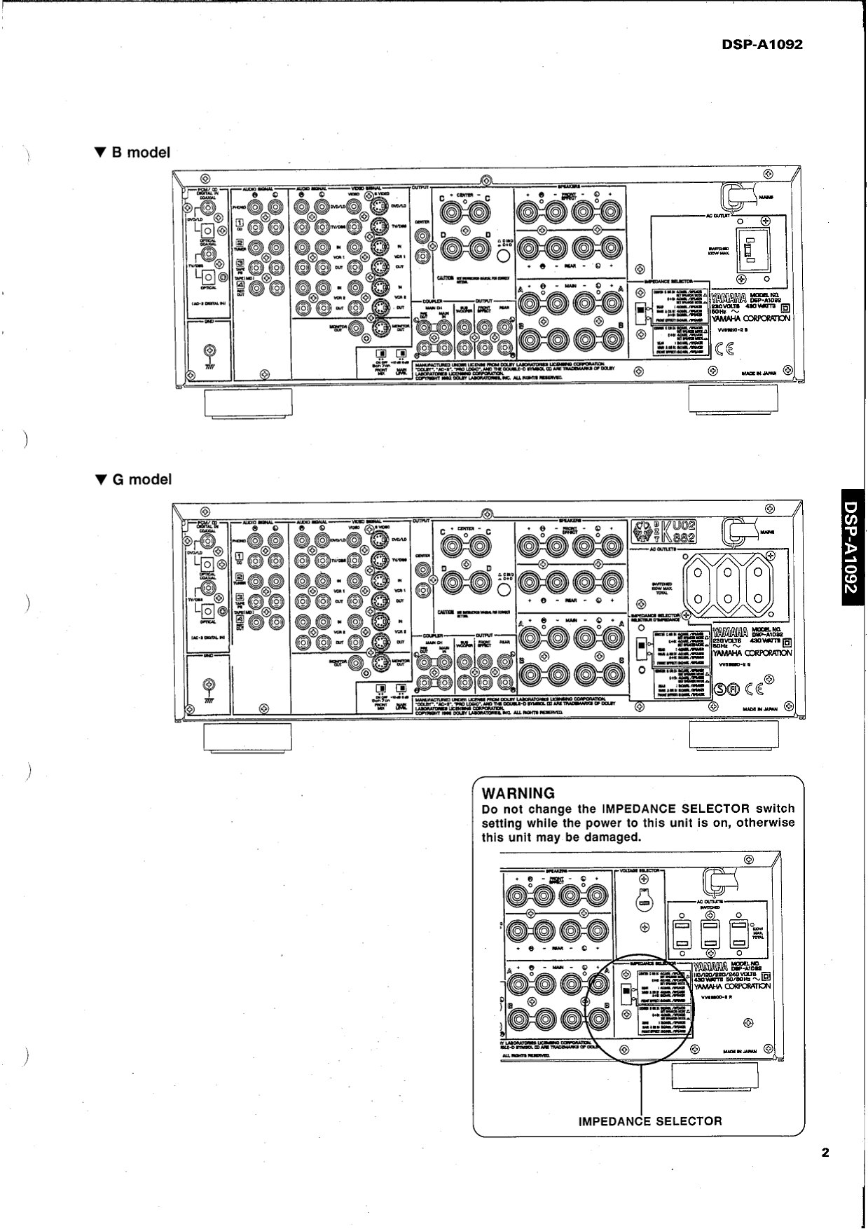 Yamaha DSP-A1092 AV Amplifier Service Manual (Pages: 68)