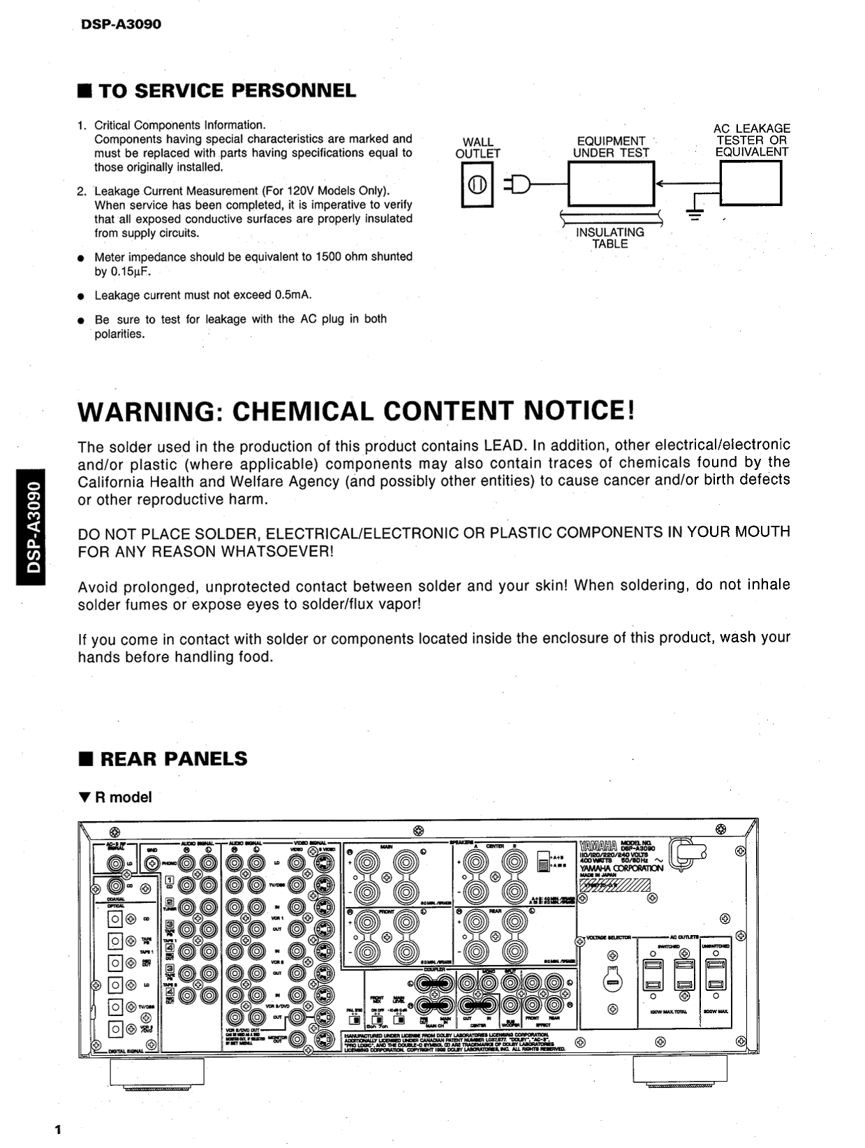 Yamaha DSP-A3090 Amplifier Service Manual (Pages: 88)