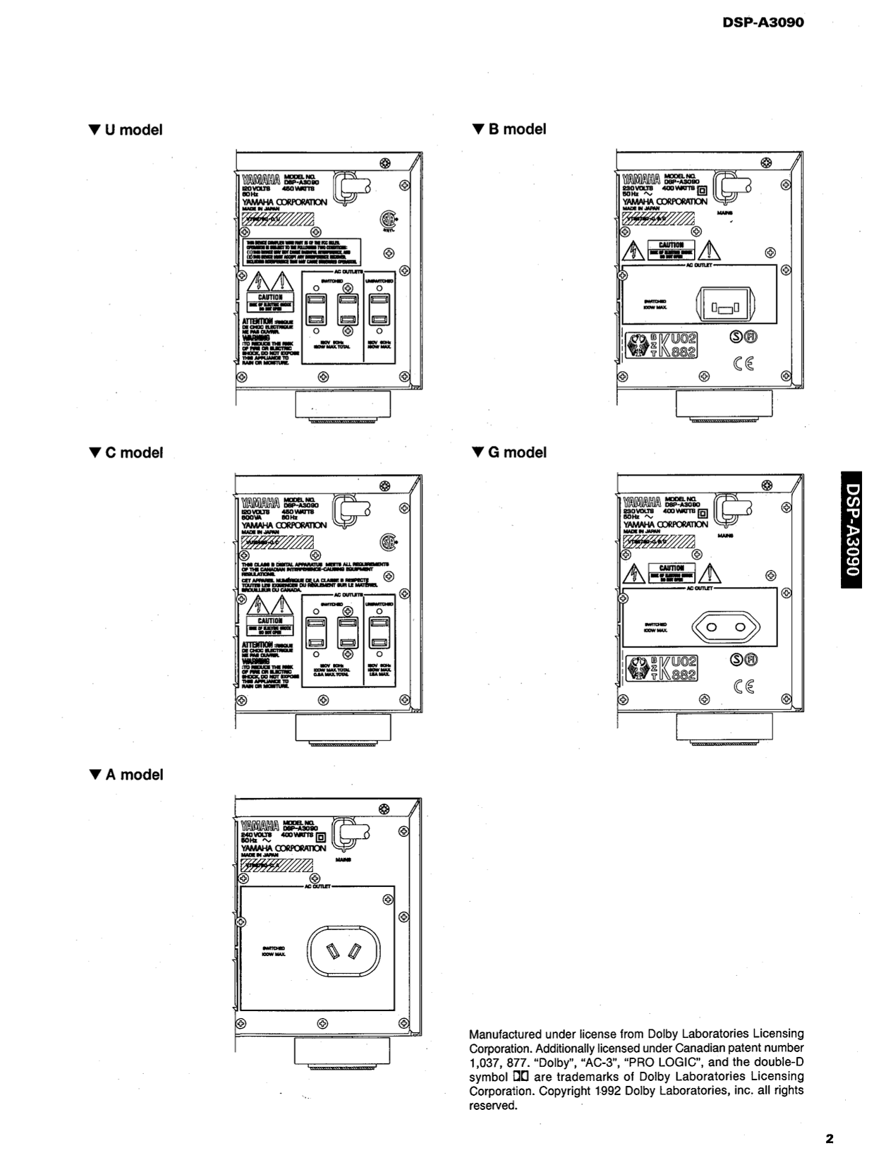 Yamaha DSP-A3090 Amplifier Service Manual (Pages: 88)