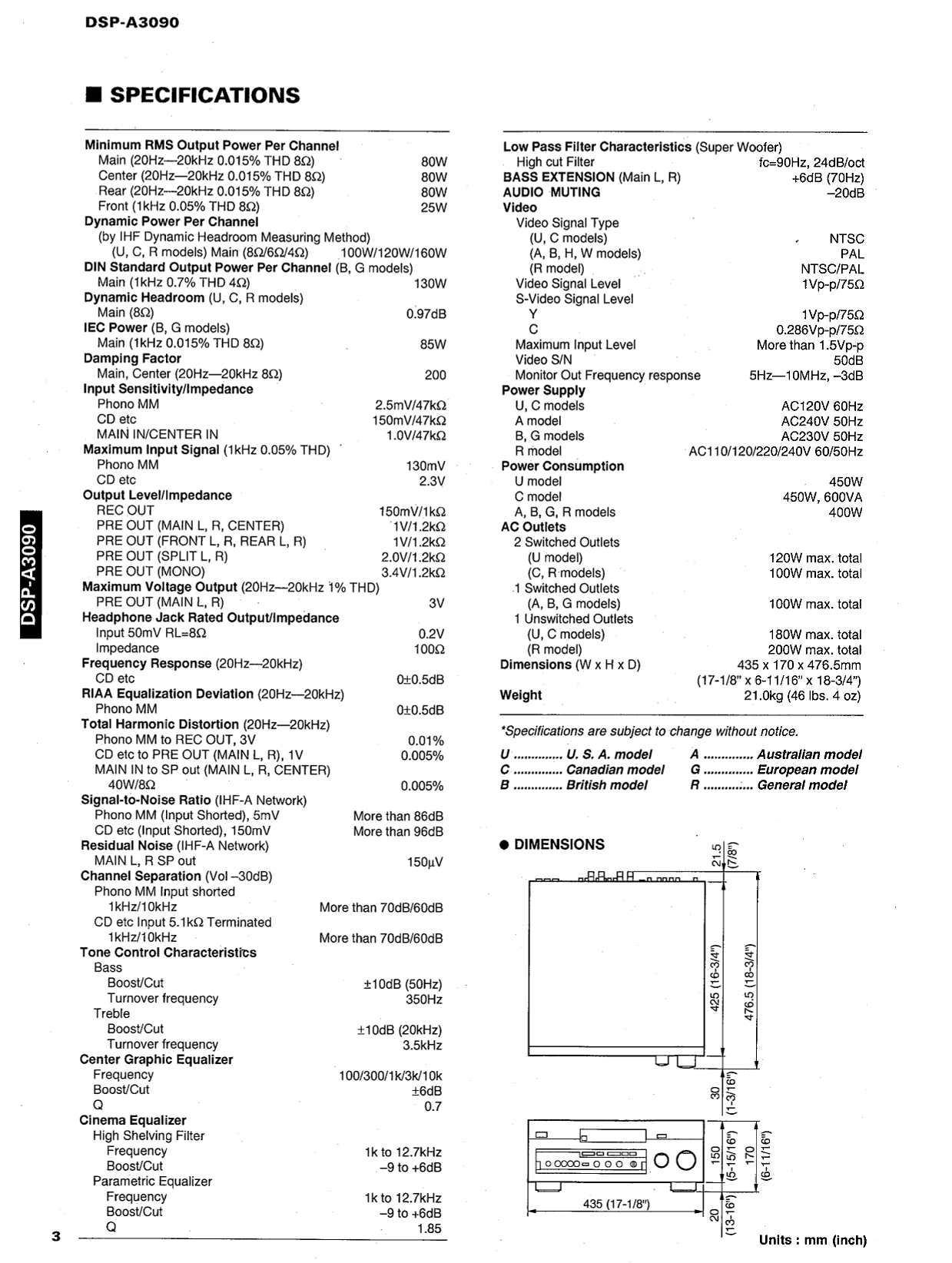 Yamaha DSP-A3090 Amplifier Service Manual (Pages: 88)