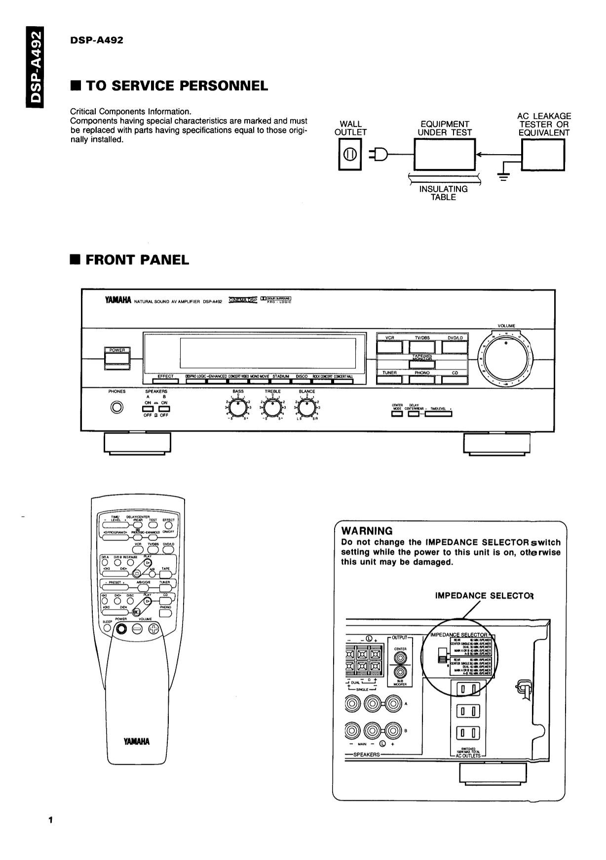 Yamaha DSP-A492 AV Amplifier Service Manual (Pages: 44)