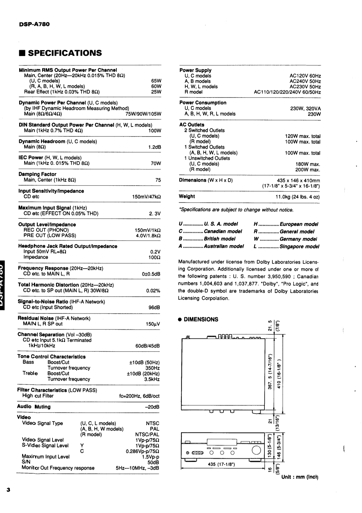 Yamaha DSP-A780 Amplifier Service Manual (Pages: 45)