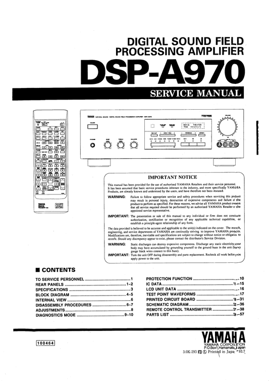 Yamaha DSP-A970 Digital Sound Processing Amplifier Service Manual (Pages: 51)