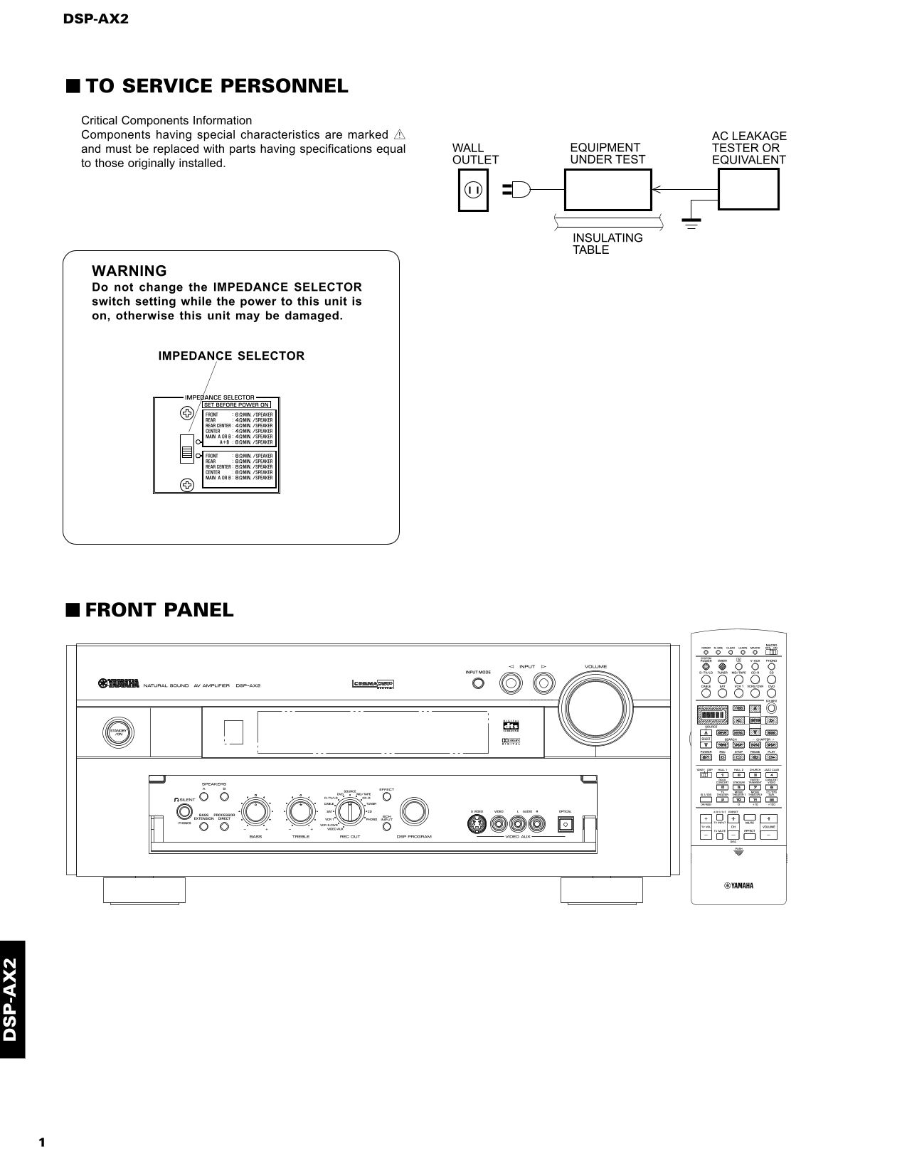 Yamaha DSP-AX2 AV Amplifier Service Manual (Pages: 93)