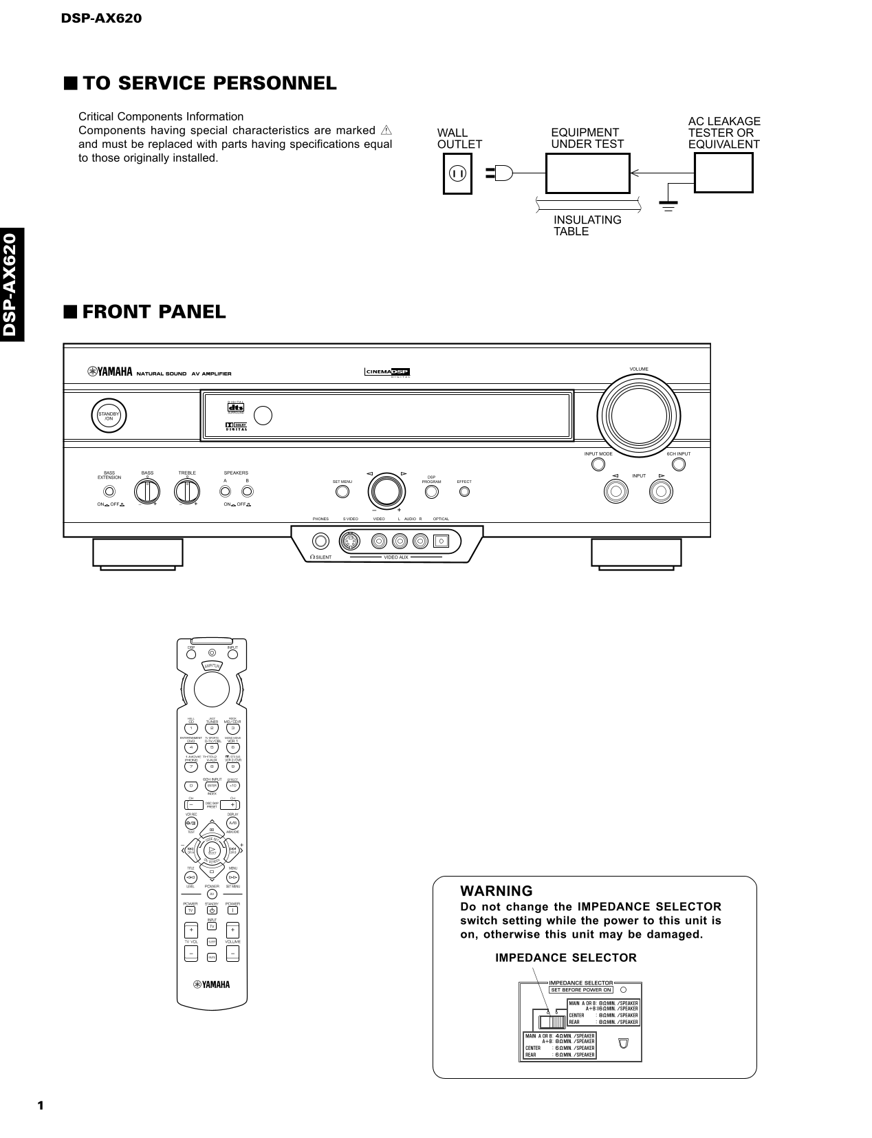 Yamaha DSP-AX620 AV Amplifier Service Manual (Pages: 82)