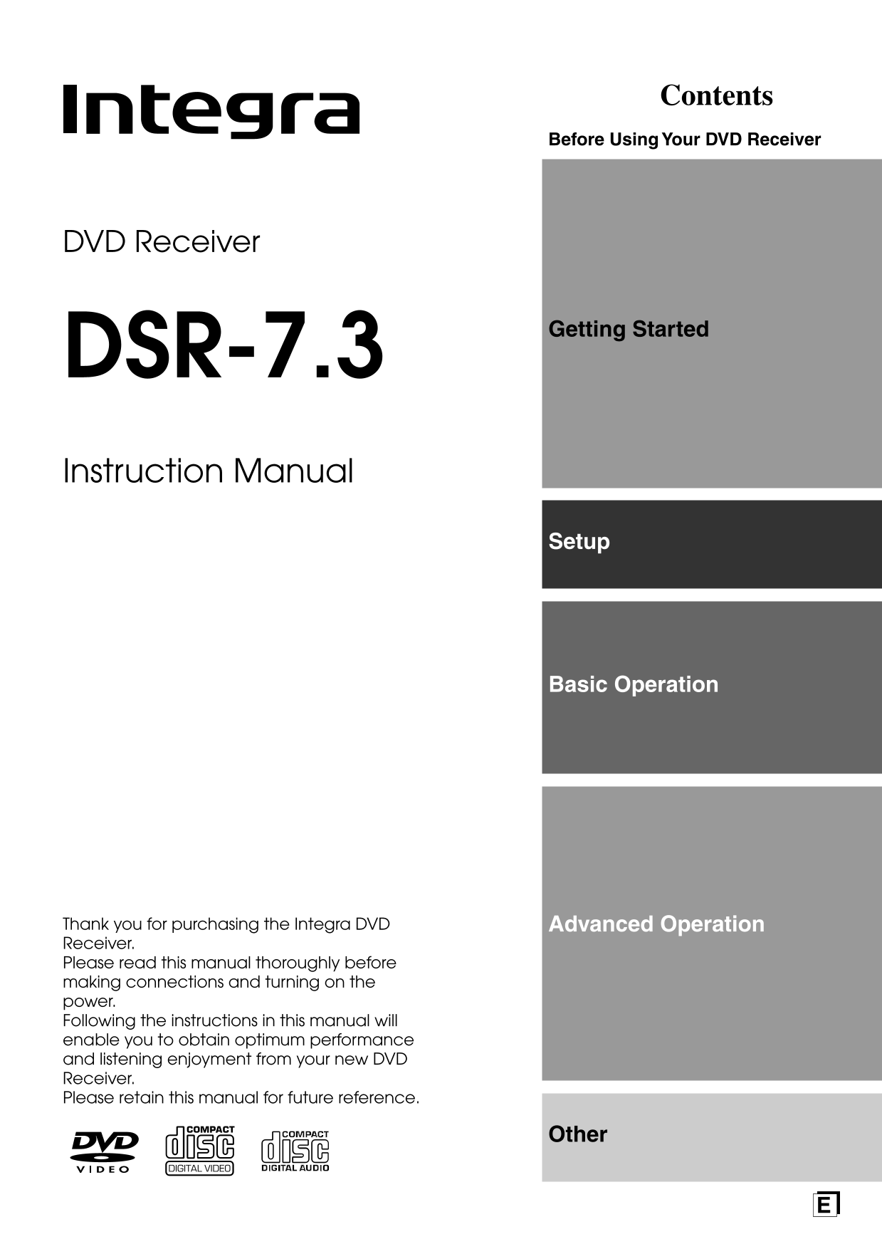 Integra DSR-7.3 DVD Receiver Owner's/ User Manual (Pages: 88)