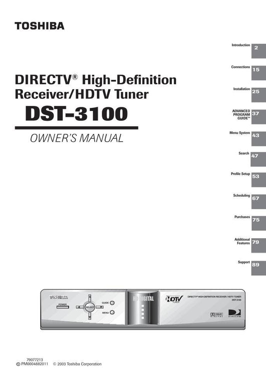 Toshiba DST3100 Satellite Receiver Operating Manual