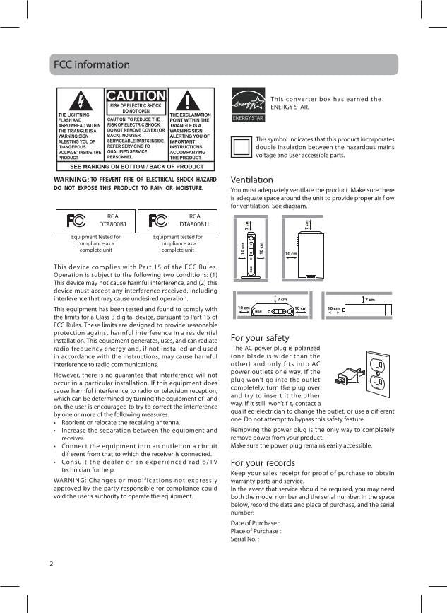 RCA DTA800 DTA800B1L Digital TV Tuner Converter Box Operating Manual