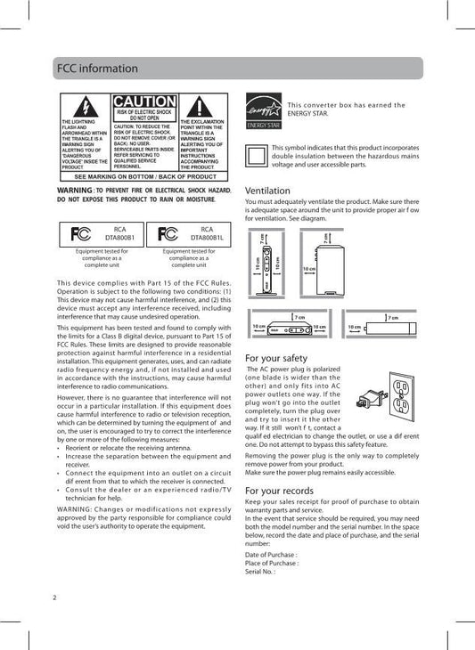 RCA DTA800 DTA800B1L Digital TV Tuner Converter Box Operating Manual