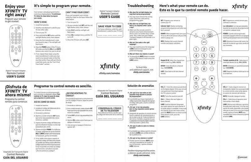 Comcast CABLE DTA BOX Universal Remote Control Operating Manual