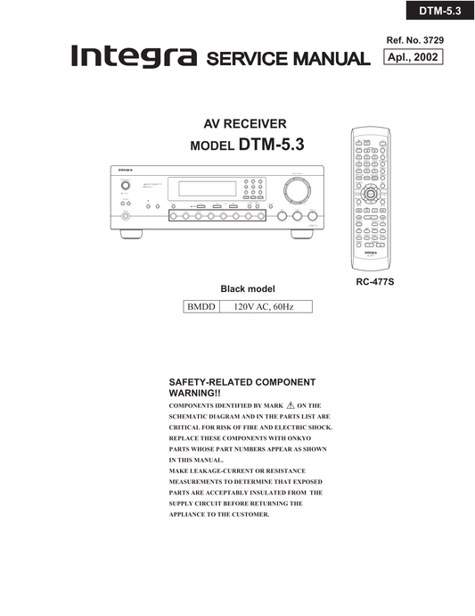 Integra DTM-5.3 AV Receiver Service Manual (Pages: 22)