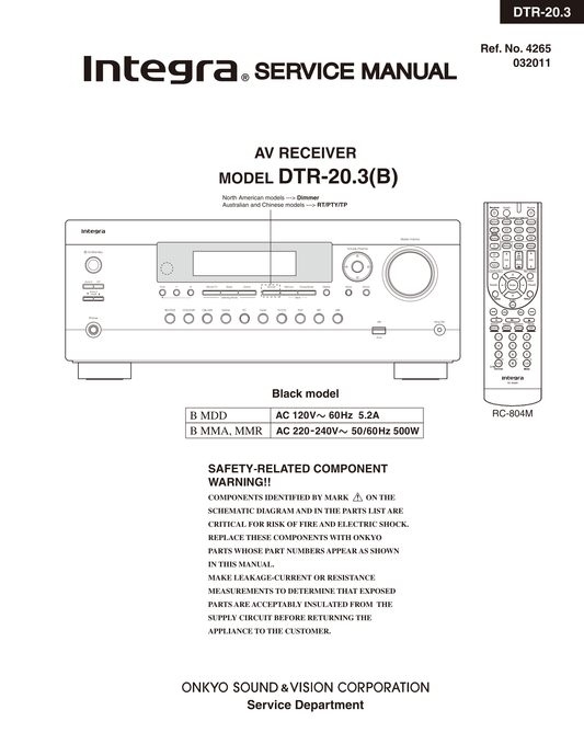 Integra DTR-20.3 AV Receiver Service Manual (Pages: 162)