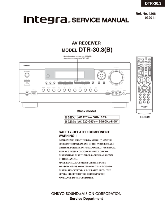 Integra DTR-30.3 AV Receiver Service Manual (Pages: 173)