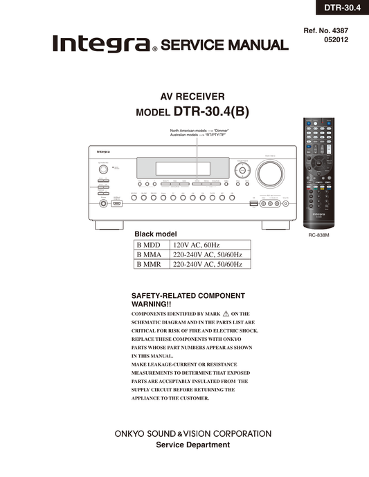 Integra DTR-30.4 AV Receiver Service Manual (Pages: 132)