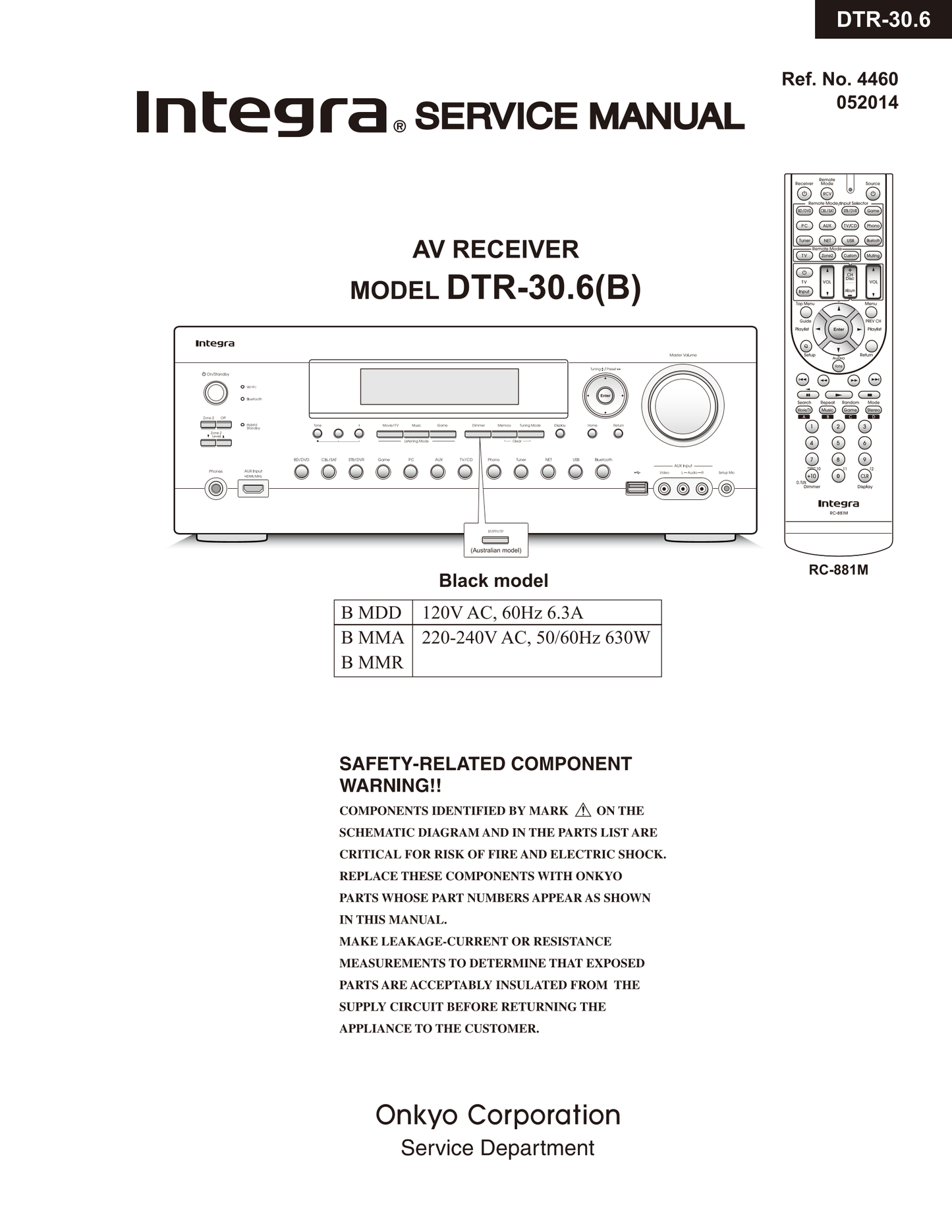 Integra DTR-30.6 AV Receiver Service Manual (Pages: 96)