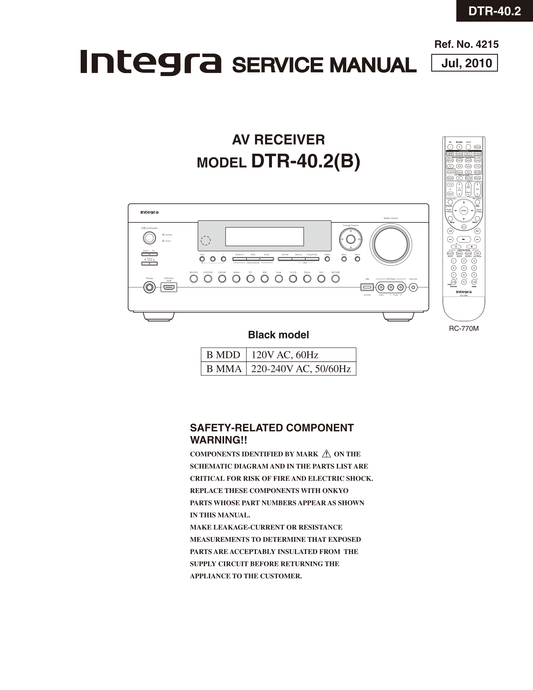 Integra DTR-40.2 AV Receiver Service Manual (Pages: 188)