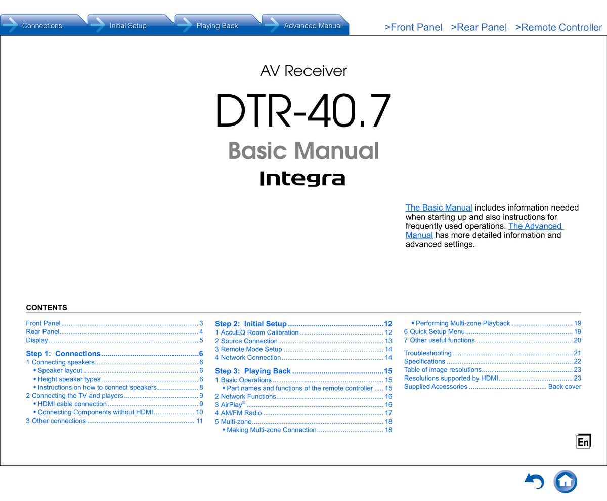 Dtr40 Integra DTR-40.7 AV Receiver Owner's/ User Manual (Pages: 136) – Manuali