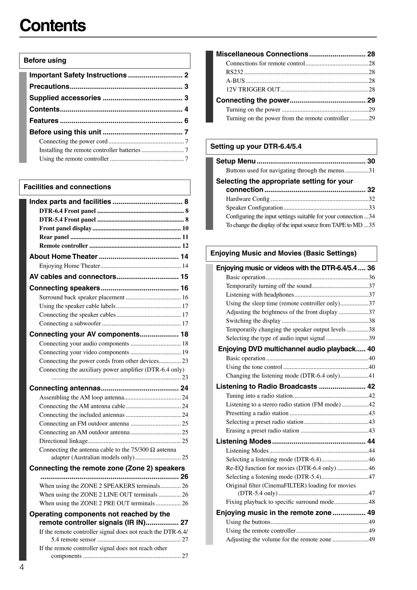 Integra DTR-5.4,DTR-6.4 AV Receiver Owner's/ User Manual (Pages: 80)