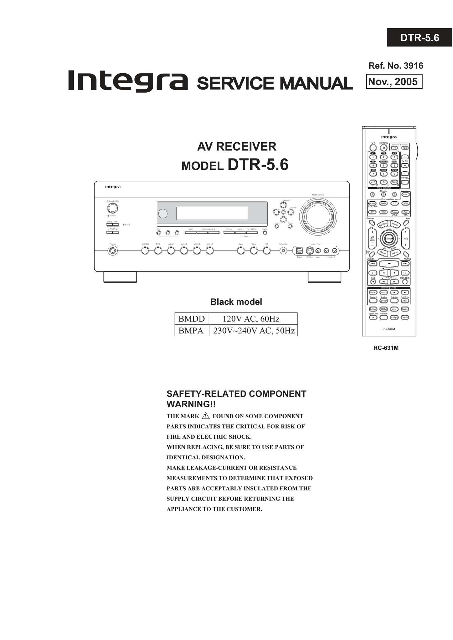 Integra DTR-5.6 AV Receiver Service Manual (Pages: 114)