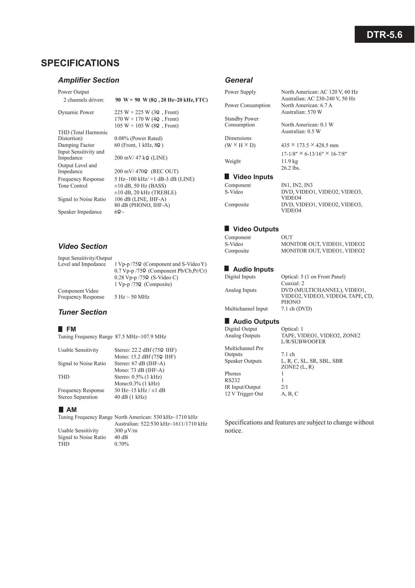 Integra DTR-5.6 AV Receiver Service Manual (Pages: 114)