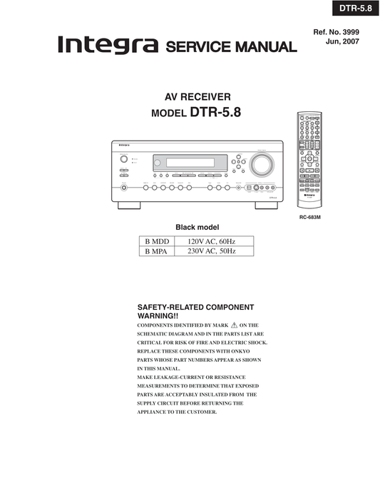 Integra DTR-5.8 AV Receiver Service Manual (Pages: 183)