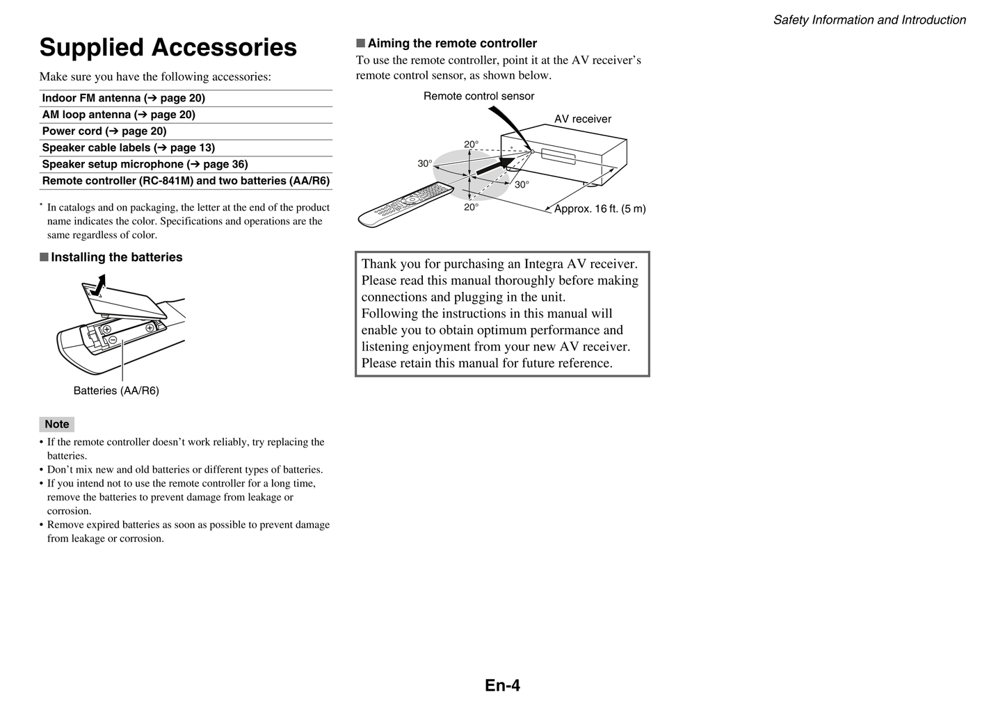 Integra DTR-50.4 AV Receiver Owner's/ User Manual (Pages: 112)