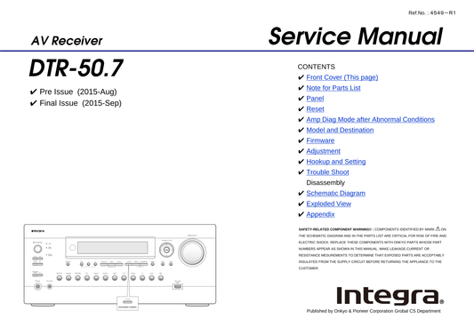 Integra DTR-50.7 AV Receiver Service Manual (Pages: 160)