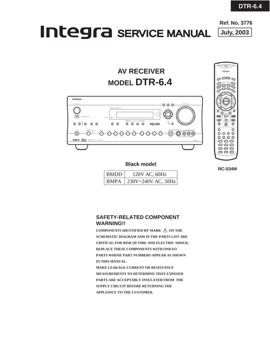 Integra DTR-6.4 AV Receiver Service Manual (Pages: 101)