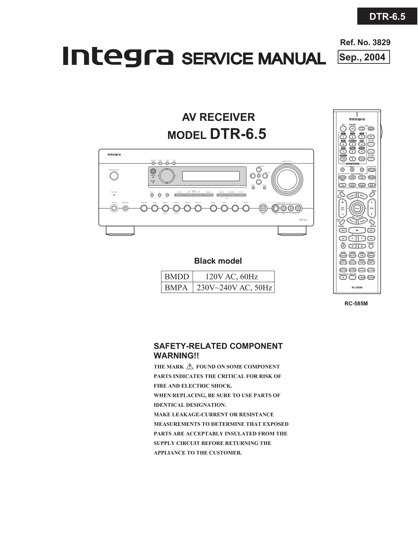 Integra DTR-6.5 AV Receiver Service Manual (Pages: 100)