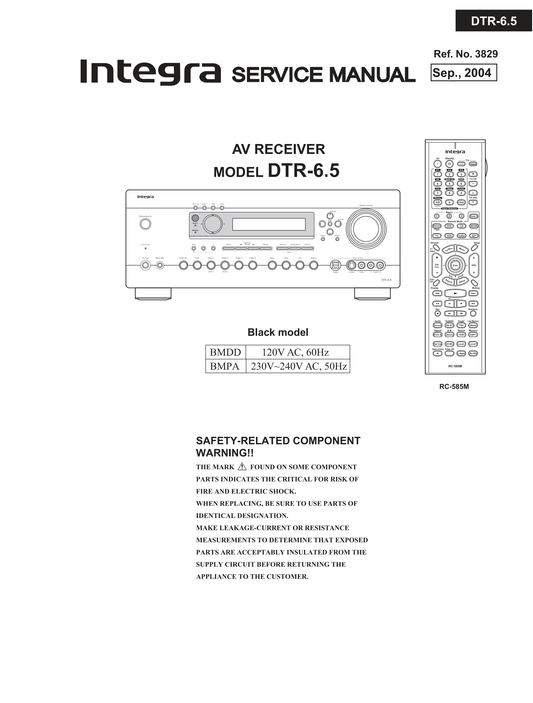 Integra DTR-6.5 AV Receiver Service Manual (Pages: 100)