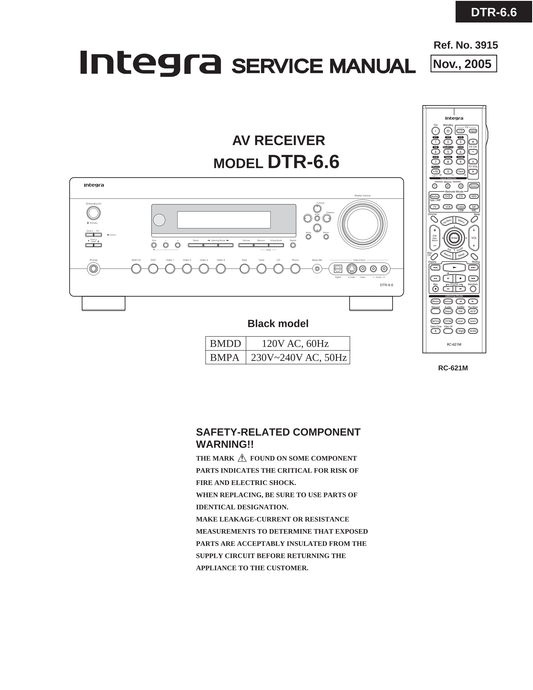 Integra DTR-6.6 AV Receiver Service Manual (Pages: 125)