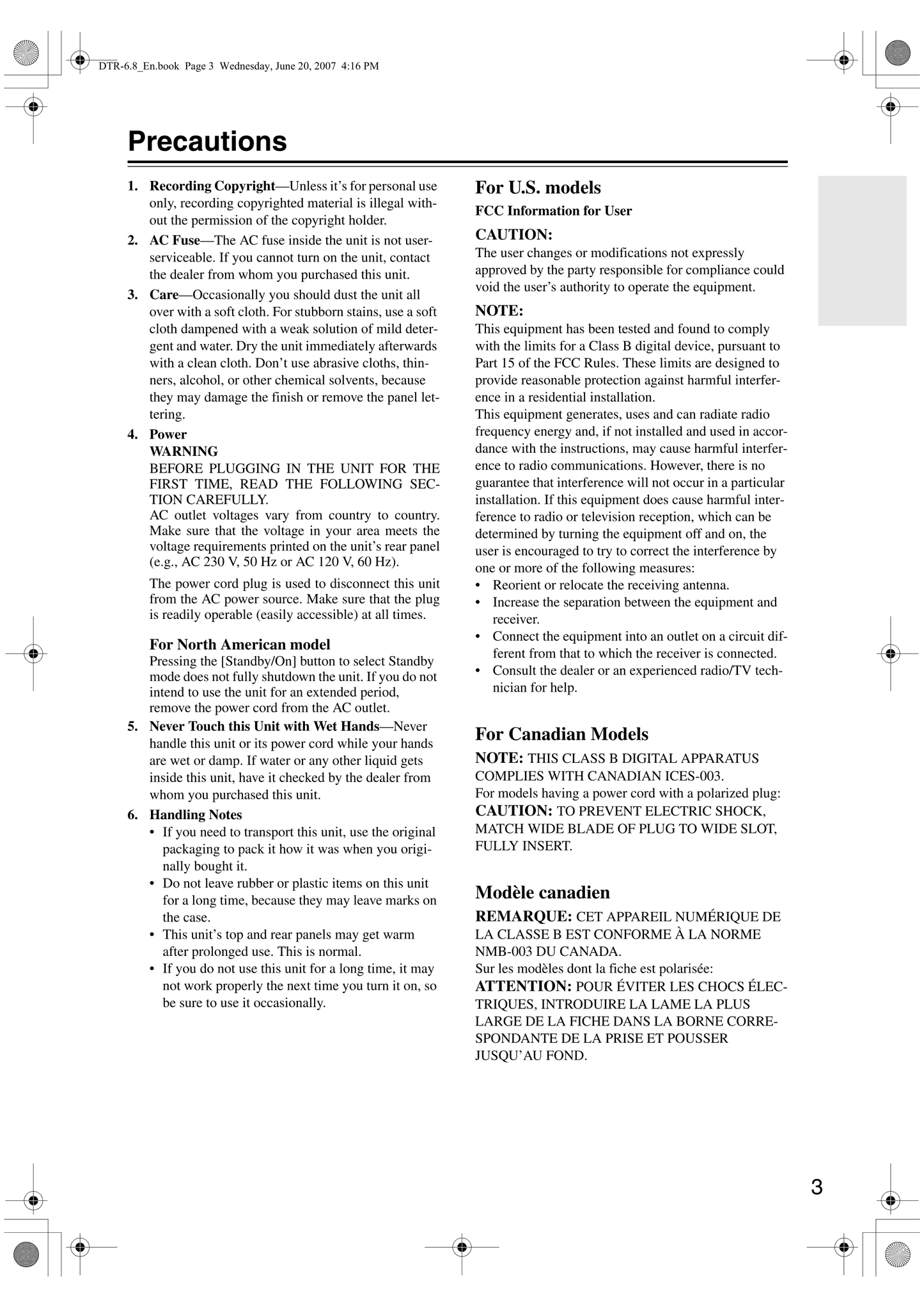 Integra DTR-6.8 AV Receiver Owner's/ User Manual (Pages: 126)