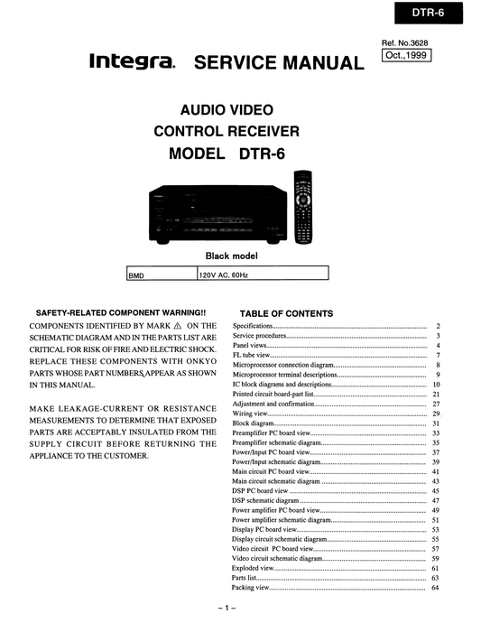 Integra DTR-6 AV Receiver Service Manual (Pages: 27)